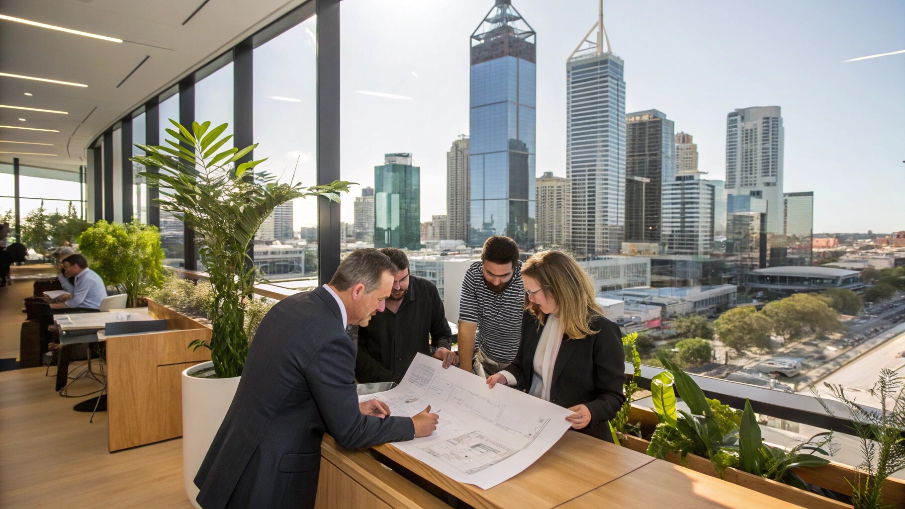Architectural team in Perth reviewing construction contracts